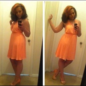 Peach low back cocktail dress